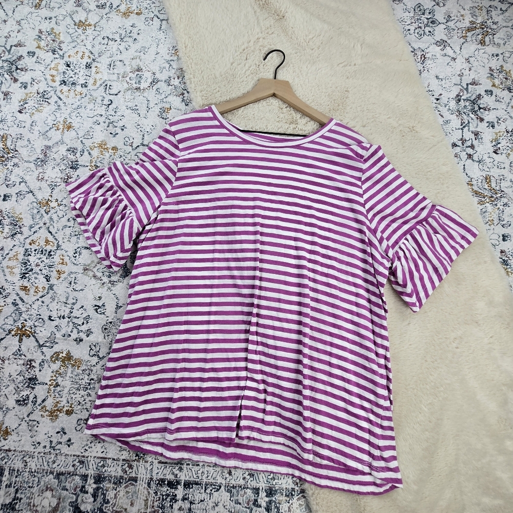 Lane Bryant Stripe Ruffle Sleeve Blouse Top Women Plus Size 22/24